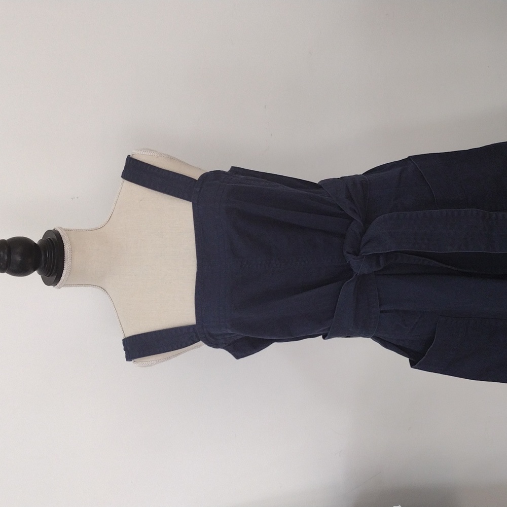 Everlane Organic Cotton Herringbone Dress Navy Pockets Mission